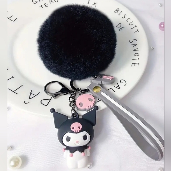 Sanrio Accessories - Kuromi Sanrio Hello Kitty Plush Fur Pom Purse Charm Keychain